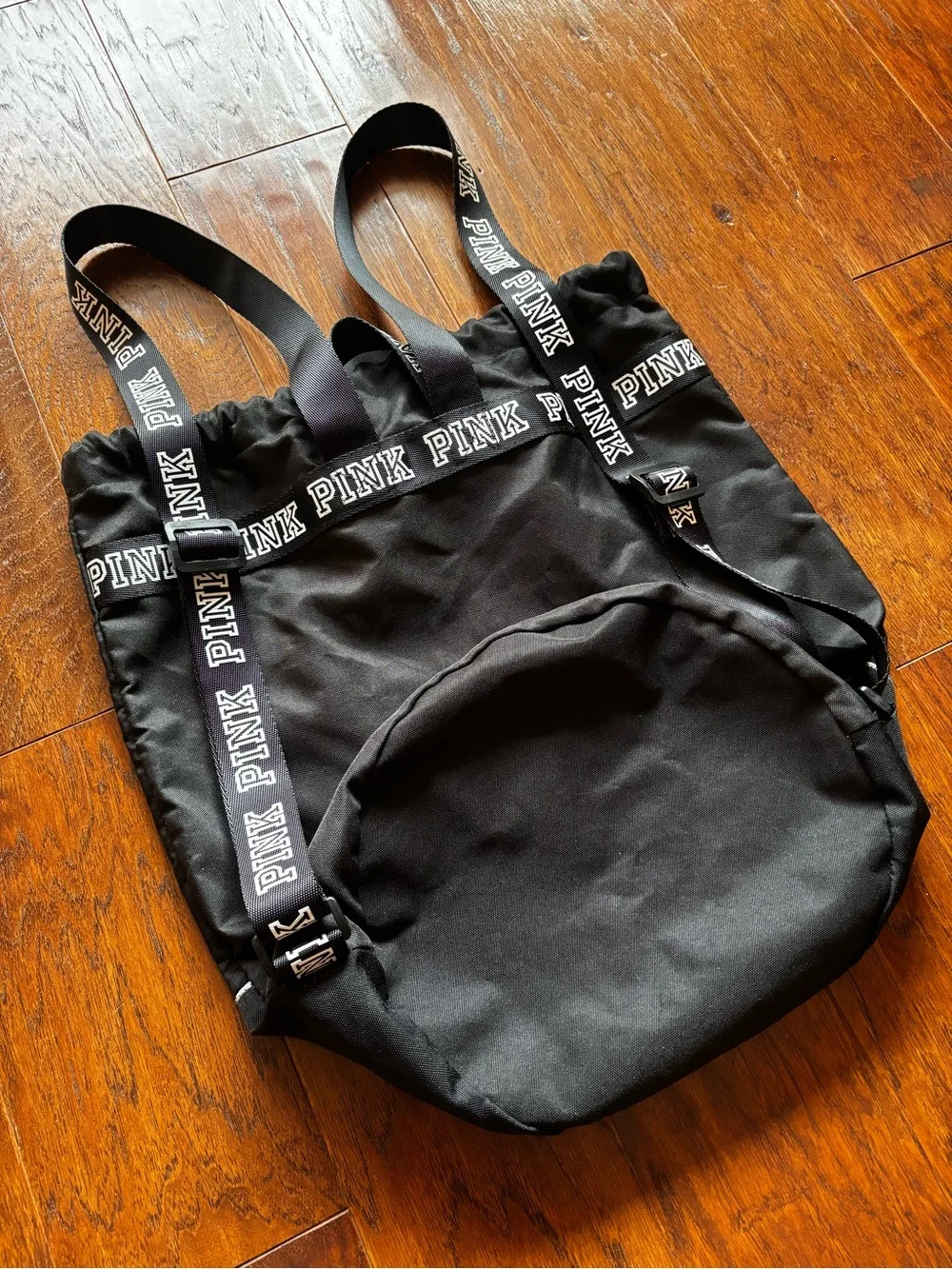 PINK Victoria’s Secret Black Holographic Logo Drawstring Backpack